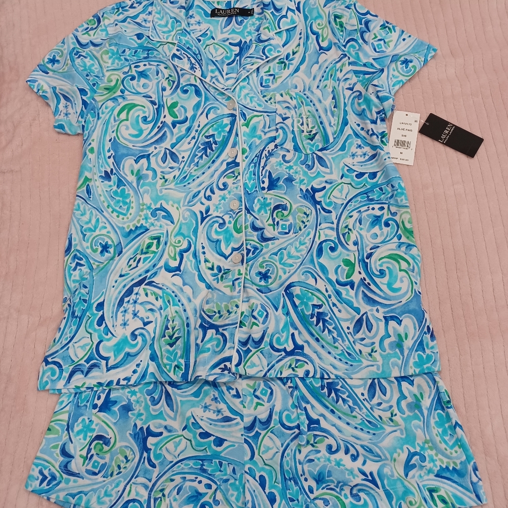 Lauren Ralph Lauren Women's Printed Short Pajamas Set - Blue - Size M